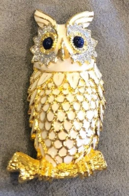 Kenneth J Lane KJL White Enamel Owl Blue Cabochon Eyes Brooch  - Image 1 of 4