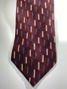 BILL BLASS HERREN KRAWATTE * ROT WEINROT MIT BLAU & GELBEM DESIGN * 100% SEIDE - Bild 1 von 2