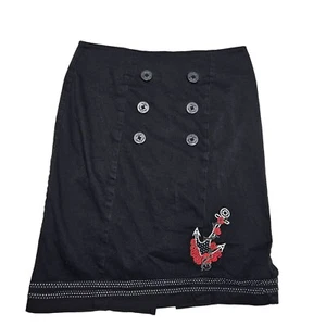 Living Dead Souls Women's Black Button-Front Skirt Roses Anchor Embroidery L - Picture 1 of 17