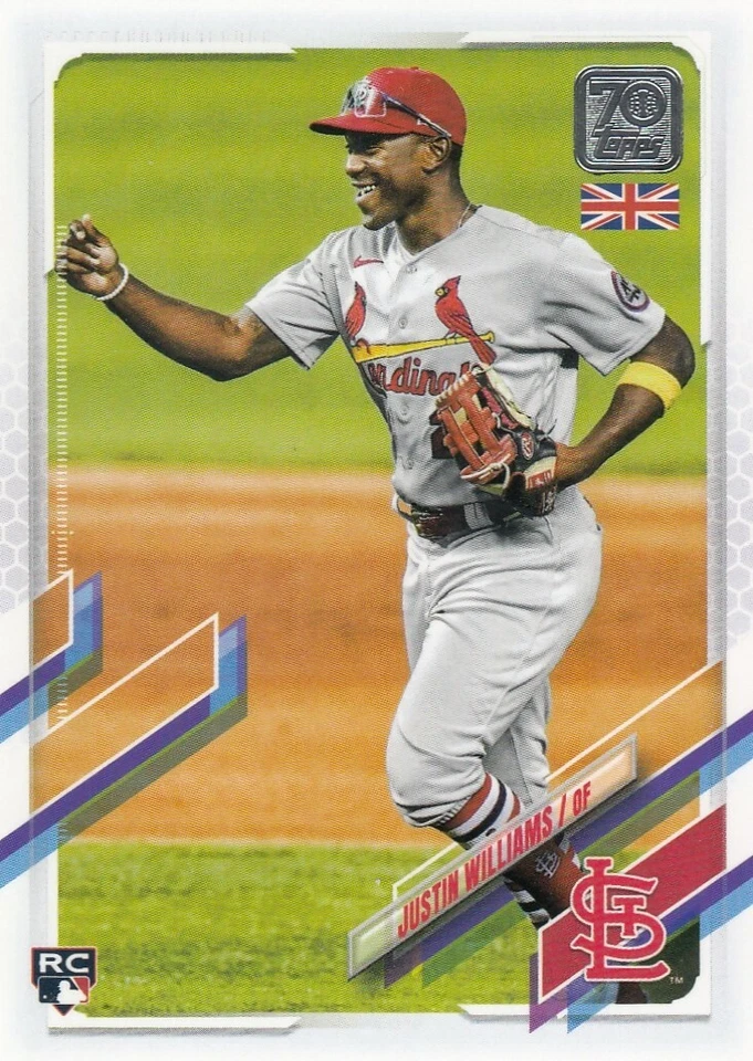 JUSTIN WILLIAMS TOPPS UK UNITED KINGDOM ROOKIE RC ST. LOUIS CARDINALS #127 2021 - Image 1 of 1