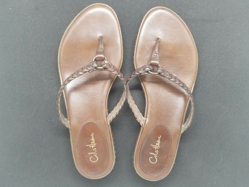 NIKE COLE HAAN N. Air marrone intrecciato pelle tanga sandalo infradito zeppa donna US 6 5