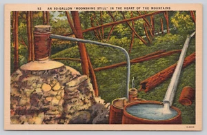 (62) Postkarte Leinen 80 Gallonen Mondschein noch im Herzen der Berge Vintage - Bild 1 von 2