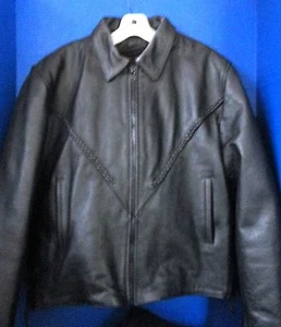 UNIK~Black GENUINE LEATHER MOTORCYCLE Braided JACKET w/ Zip-Out Liner~XXL - Imagen 1 de 5