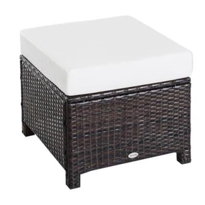 Outsunny Wicker Outdoor Ottoman 13.75" x 19.75" w/ Cream White Box Edge Cushion - Picture 1 of 7