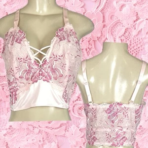 Torrid +3 Pink Unlined Fuchsia Floral Mesh Lace Caged V-Neck Longline Bralette - Picture 1 of 6