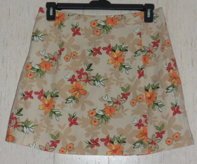 EXCELENTE PANTALÓN CORTO MUJER BLANCO CIERVO ELÁSTICO BEIGE CON ESTAMPADO FLORAL TALLA 12 Foto 1 de 3