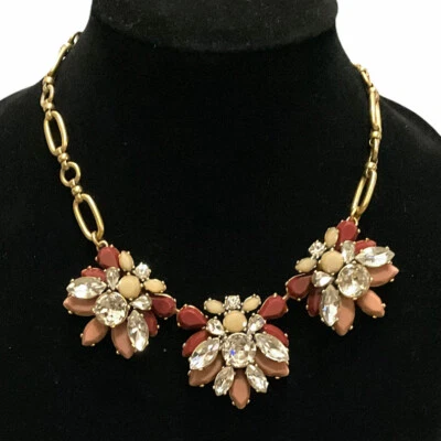 J Crew Flower Necklace Pink Crystal Bib Cluster Chunky Chain Statement Jewelry - Image 1 of 4