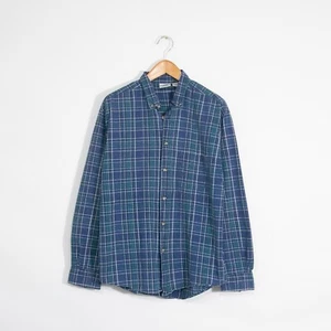 Vintage Van Heusen Button Up Oxford Shirt Mens Large - Long Sleeve Plaid Blue - Imagen 1 de 6
