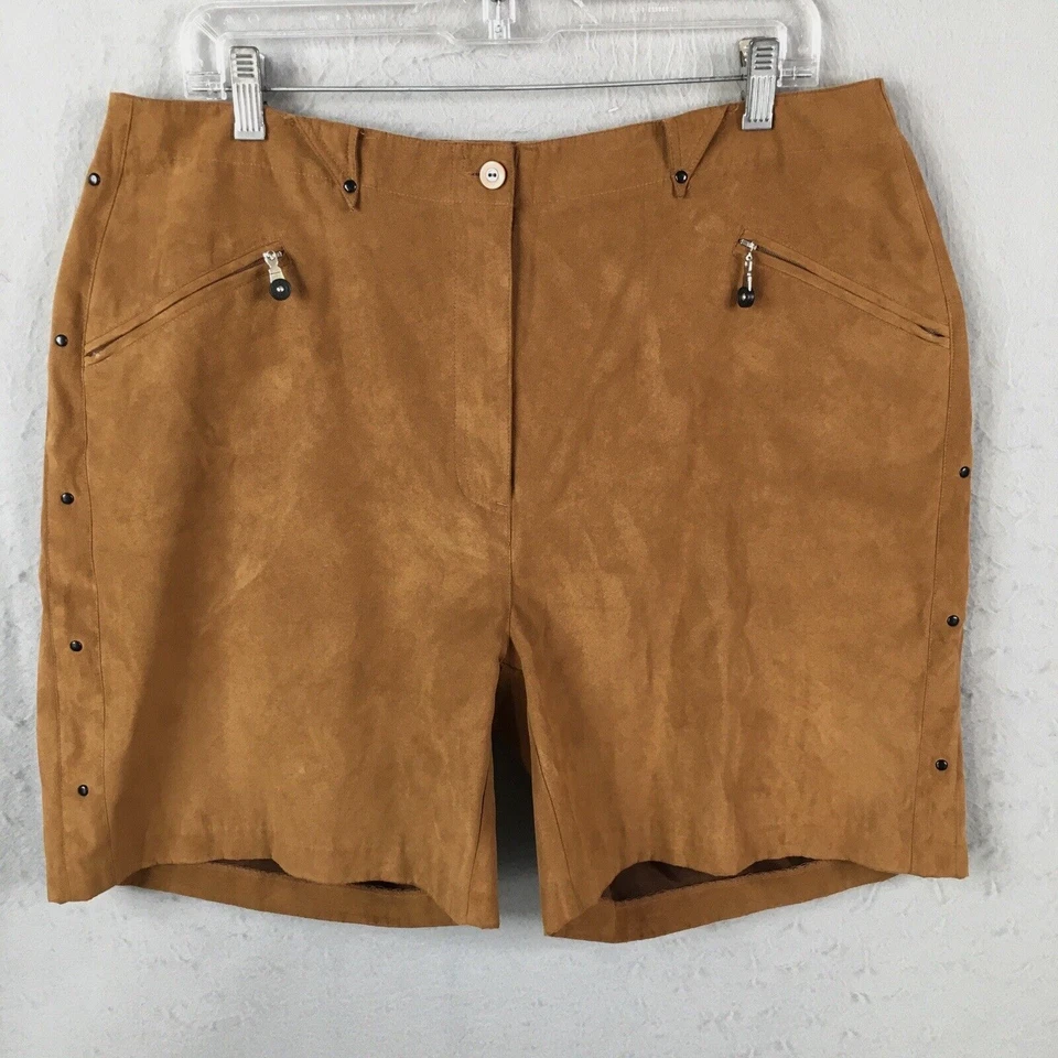 Шорты женские Jamie Sadock 16 коричневые искусственная замша высокая талия с заклепками для гольфа винтаж - Изображение 1 из 4