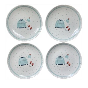 Elum Home Christmas Holiday 4 Appetizer Plates 7.5” Sweater Stocking Cap Mittens - Picture 1 of 6