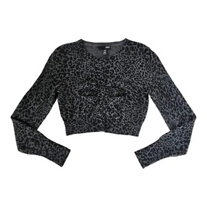 Aqua Cashmere Vintage Cardigan Sweater Black Gray Leopard Print Women's Small - Picture 1 of 6
