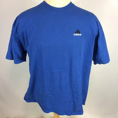 Camiseta de fútbol vintage de los 90 grunge con logotipo liso en blanco Adidas azul hecha en EE. UU. XL Foto 1 de 4
