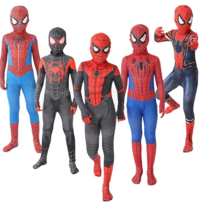 Kids SpiderMan Cosplay Costume Boys Tobey Maguire Outfit Jumpsuit Fancy Dress UK - Image 1 of 4