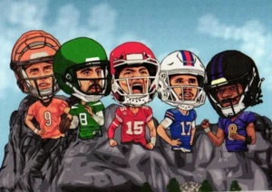 T Breyer Unique Crazy Caricature Card Featuring Great Quarterbacks - Picture 1 of 4