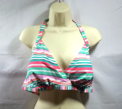 Top de natación bikini Old Navy para mujer talla 1X Plus corbatas acolchadas a rayas multicolor Foto 1 de 4