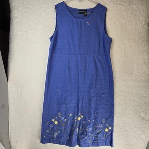 Erika Linen Embroidered Maxi Shift Dress Size 1X Plus Floral Butterflies Artsy - Picture 1 of 8