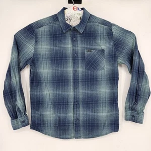 RVCA Shirt Mens Medium Long Sleeve Casual Surfer Button Down Plaid Green Blue - Picture 1 of 12