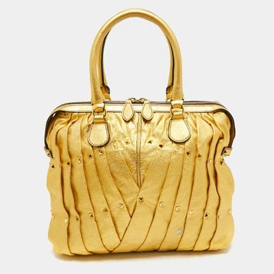 Bolso Shopper Valentino Metálico Dorado Cuero Maison Pintucked Rockstud Foto 1 de 4