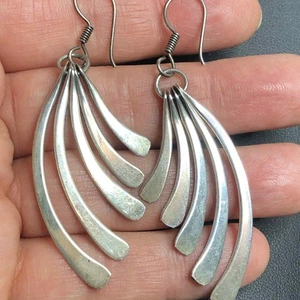 6770 Mexico Sterling 925 Curved Paddle long dangle Earrings 13.1 grams - Picture 1 of 2