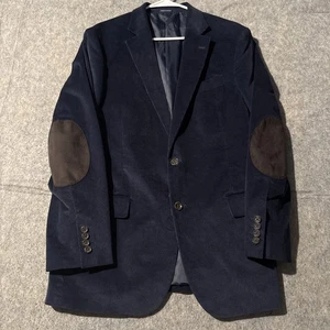 Stafford Corduroy Blazer Mens 42R Classic Fit Dark Navy Blue Elbow Pads Coat - Picture 1 of 11