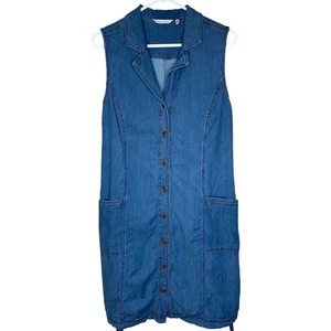 Vestido Soft Surroundings para mujer L Petite denim punto alto sin mangas con botones - Imagen 1 de 7