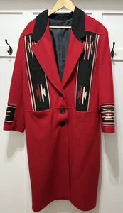 Abrigo Chaqueta Larga De Colección Pioneer Wear Southwestern Azteca Rojo Mezcla Lana Grande EE. UU. - Imagen 1 de 14