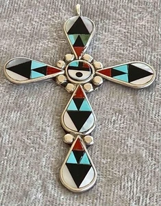 Zuni MaryAnn & Zeno Edaaki Multi Stone Inlay Large Cross Sun God - Picture 1 of 1