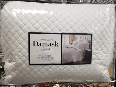 Charter Club Damask Quilted Cotton 3-Pc FULL/QUEEN Coverlet Set White - Image 1 of 4