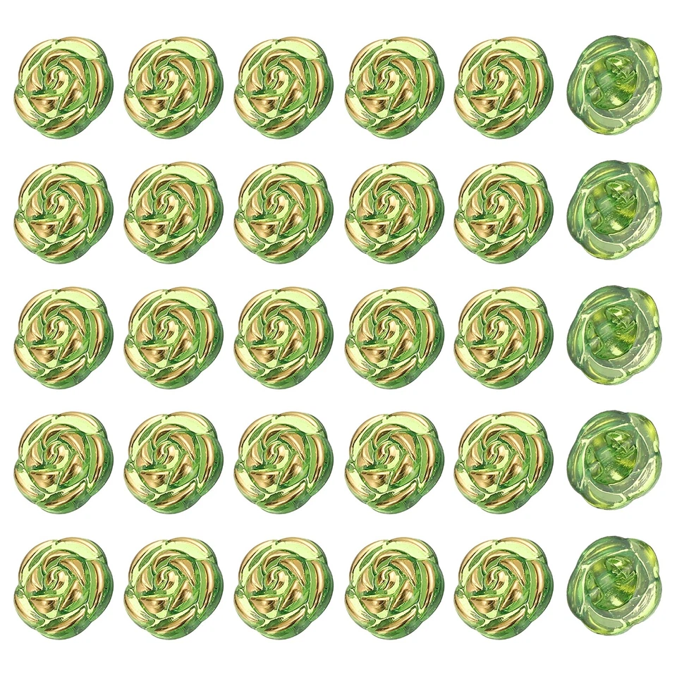 30Pcs Rose Flower Buttons,Cute Buttons for Clothes, Green/Gold - Image 1 of 4