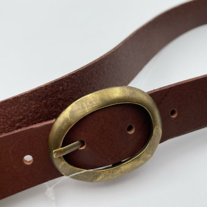 Linea Pelle | NWT Classic Brown Leather Belt Organic Oval Brass Buckle