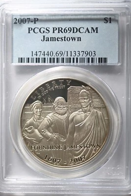 2007 P Jamestown $1 Silver 400th Anniversary coin-PCGS PR69 DCAM - Image 1 of 2