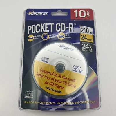 Memorex 210MB 24 Minute 3" Pocket CD-R Discs 24x Speed 10 Pack New Sealed MP3 - Image 1 of 4
