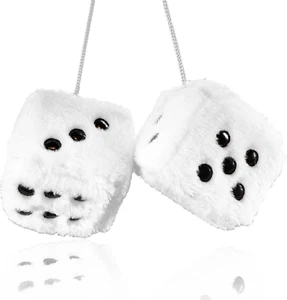 Dados de felpa difusos para espejo de coche, par de dados retro 3” blancos con puntos negros para - Imagen 1 de 6