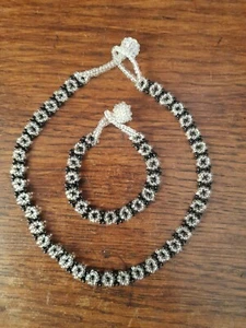 Vintage Tiny Seed Black & Clear Glass Bead Necklace & Bracelet - Possibly 1920's - Picture 1 of 4