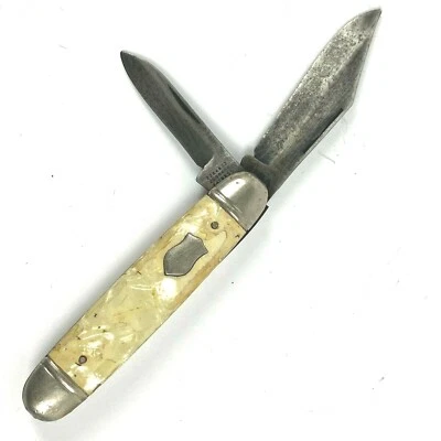 Pocket Knife 2 Blade 3 1/2" Folded Yellow Marbled Faux Pearl? USA Made Vintage - Image 1 of 4