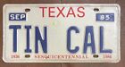 Texas VANITY License Plate TIN CAL