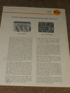 Hazeltine AN/TPA-8 Coder Decode Interrogator Set Salesman Specification Brochure - Bild 1 von 2