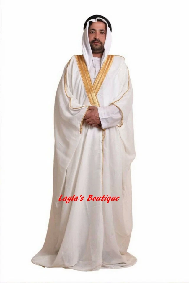  Off White  BISHT CLOAK ARAB DRESS THOBE SAUDI MENS ROBE EID - Image 1 of 1
