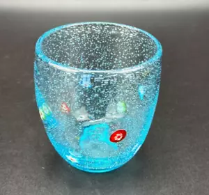 Millefiori Murano Bubble Glass Cup Light Blue - UV Reactive Glows - 4" - Unique - Picture 1 of 9