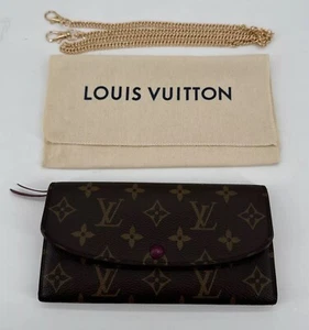 Louis Vuitton Emilie Brown Monogram Fuchsia Wallet Clutch W/ Dust Bag & Chain - Picture 1 of 24