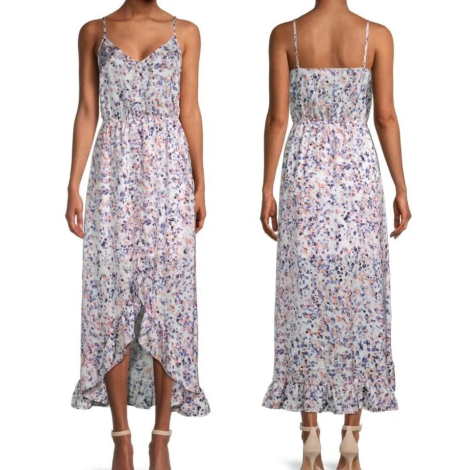 Vestido Midi JACK BY BB DAKOTA Estampado Alto Baixo Branco Roxo Rosa Geo Maxi Pequeno P - Imagem 1 de 4