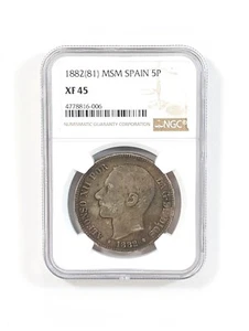 1882 Spain 5 Pesetas NGC XF45 Alfonso XII Silver España  - Picture 1 of 4