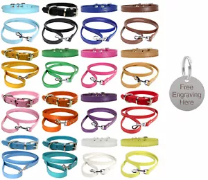 Vibrant Leather Dog Collar, Lead Set With Personalised Engraved Silver Round Tag - Picture 1 of 34