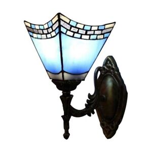 Tiffany Style Blue & White Glass Shades Light Up or Down Wall Sconce Lighting