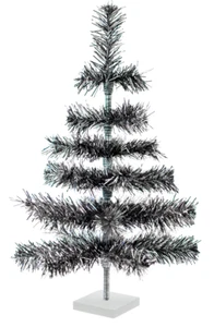 24'' Black/Silver Christmas Tree Tinsel Feather Style Holiday Tree 2FT Table-Top - Picture 1 of 5