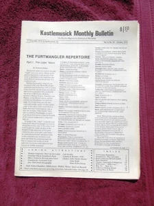 Furtwängler Repertoire BRIAN RUST 1979 KASTLEMUSICK MONTHLY BULLETIN Vol 4 No 10 - Picture 1 of 2