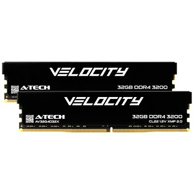 A-Tech Velocity 64GB 2x32GB PC4-25600 DDR4 3200 XMP Desktop PC Gaming Memory RAM - Image 1 of 4