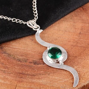 Emerald Lab-Created Gemstone Handmade 925 Sterling Silver Jewelry Unisex Pendant - Picture 1 of 5