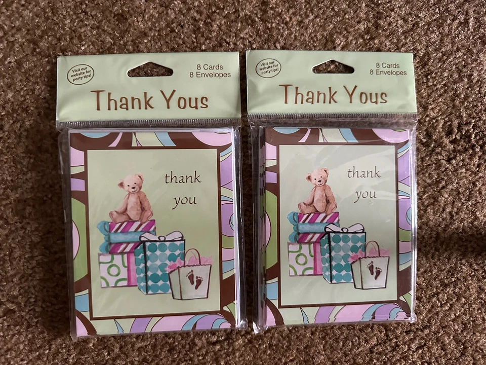 Vtg Party Fair Thank You For Baby's Gift Lot 2 - 8 Packs 16 Note Cards Envelopes - Image 1 of 2