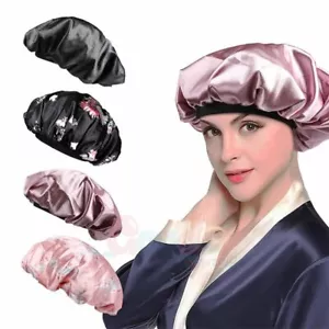 Women Satin Night Sleep Cap Hair Bonnet Hat Silk Head Cover Wide Elastic Band - Picture 1 of 49